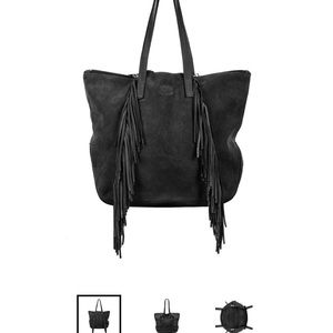 NWOT Linea Pelle Black Stevie Fringe Suede Tote With Dust Bag